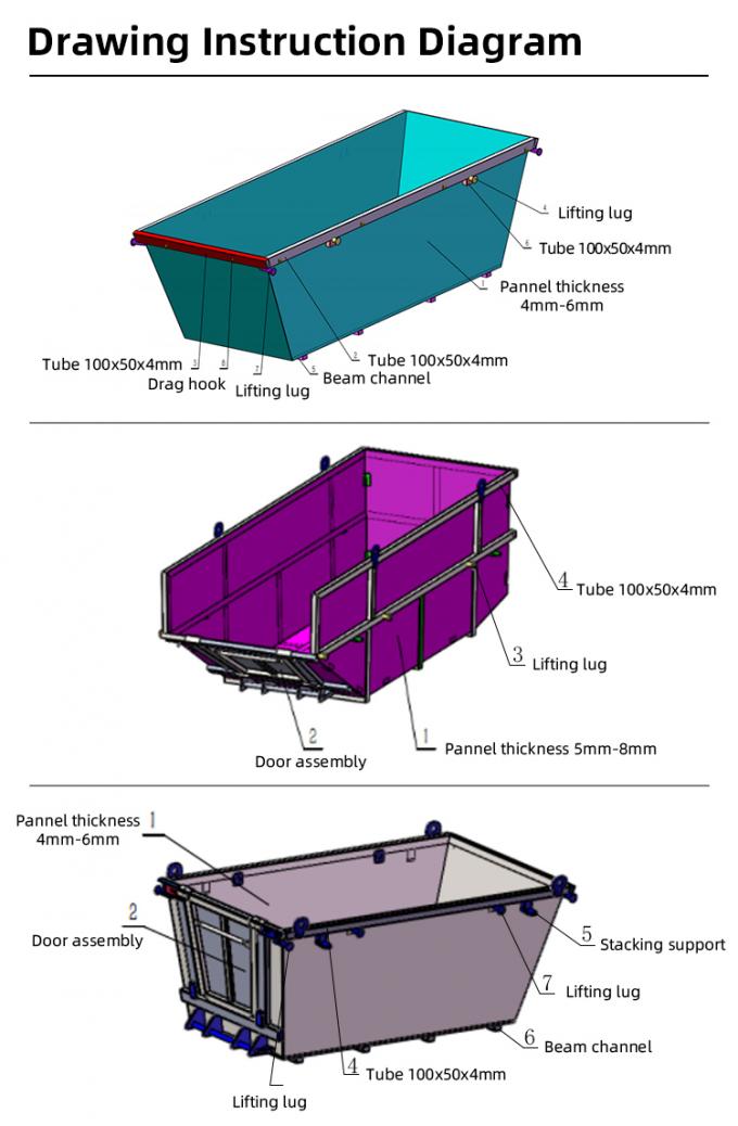 Front End Loading. Skip 6m³ Skip Bin for Waste Management - Durable Construction Trailer Dumpster